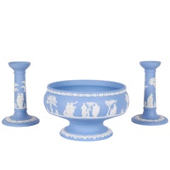 Pair of Jasperware Candlesticks and Bowl by Wedgwood
