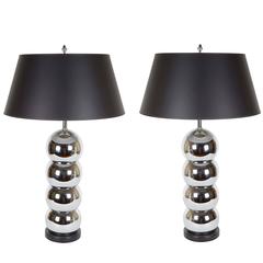 Pair of George Kovacs Stacked Ball Lamps in Mercury Glass