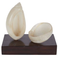 Shells in Carved Alabaster on Wood Base