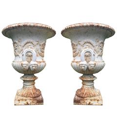 19th Century Pair of Antique Cast Iron Urn