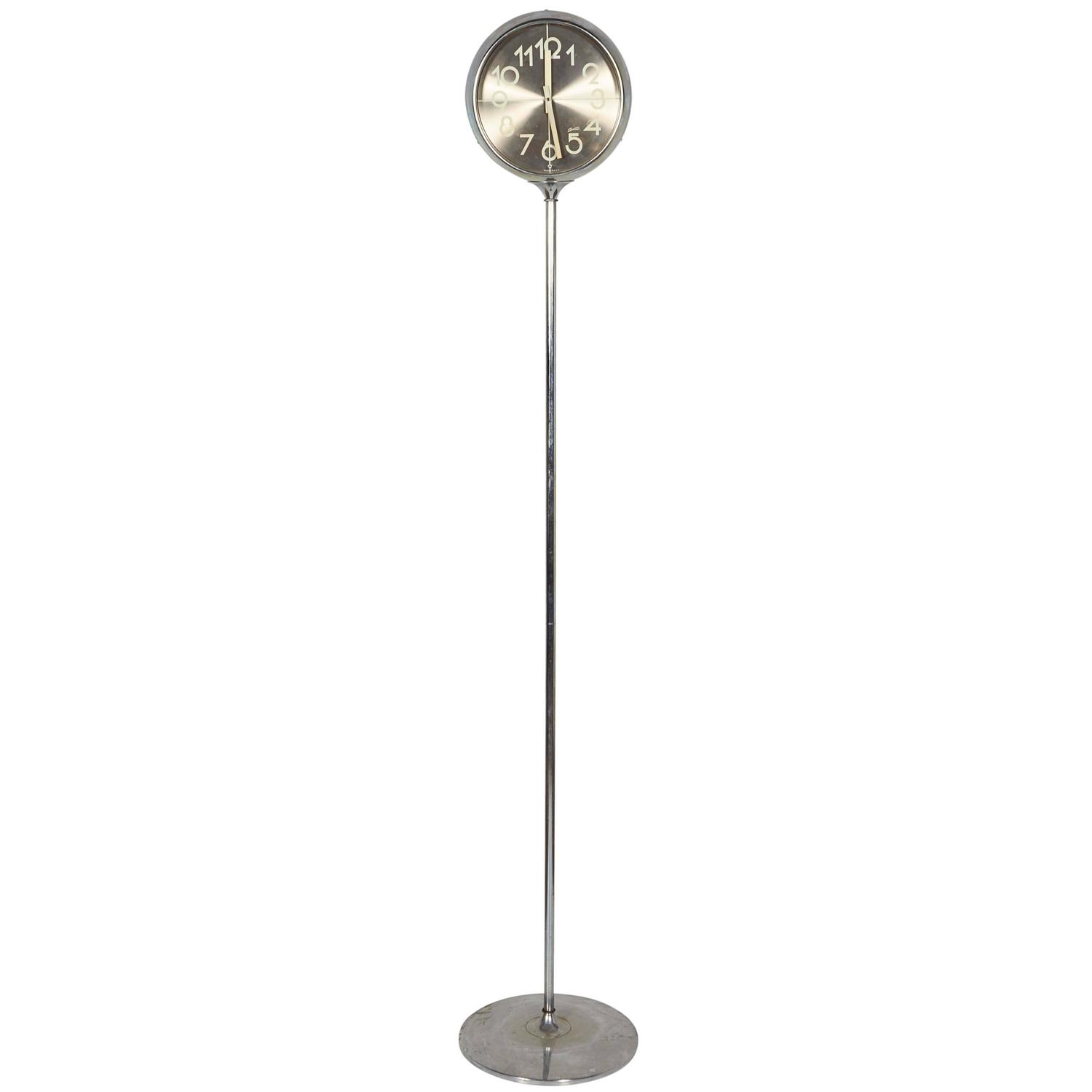 Spartus Chrome Standing Floor Clock For Sale at 1stdibs