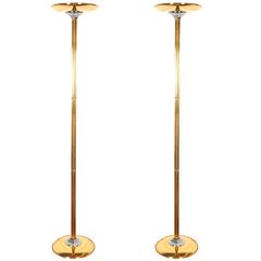 Pair of Italian Torchieres in Brass and Chrome