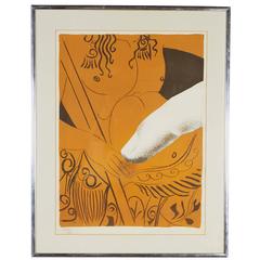 Mid-Century Surrealist Silkscreen Print with Finger, Signed and Dated