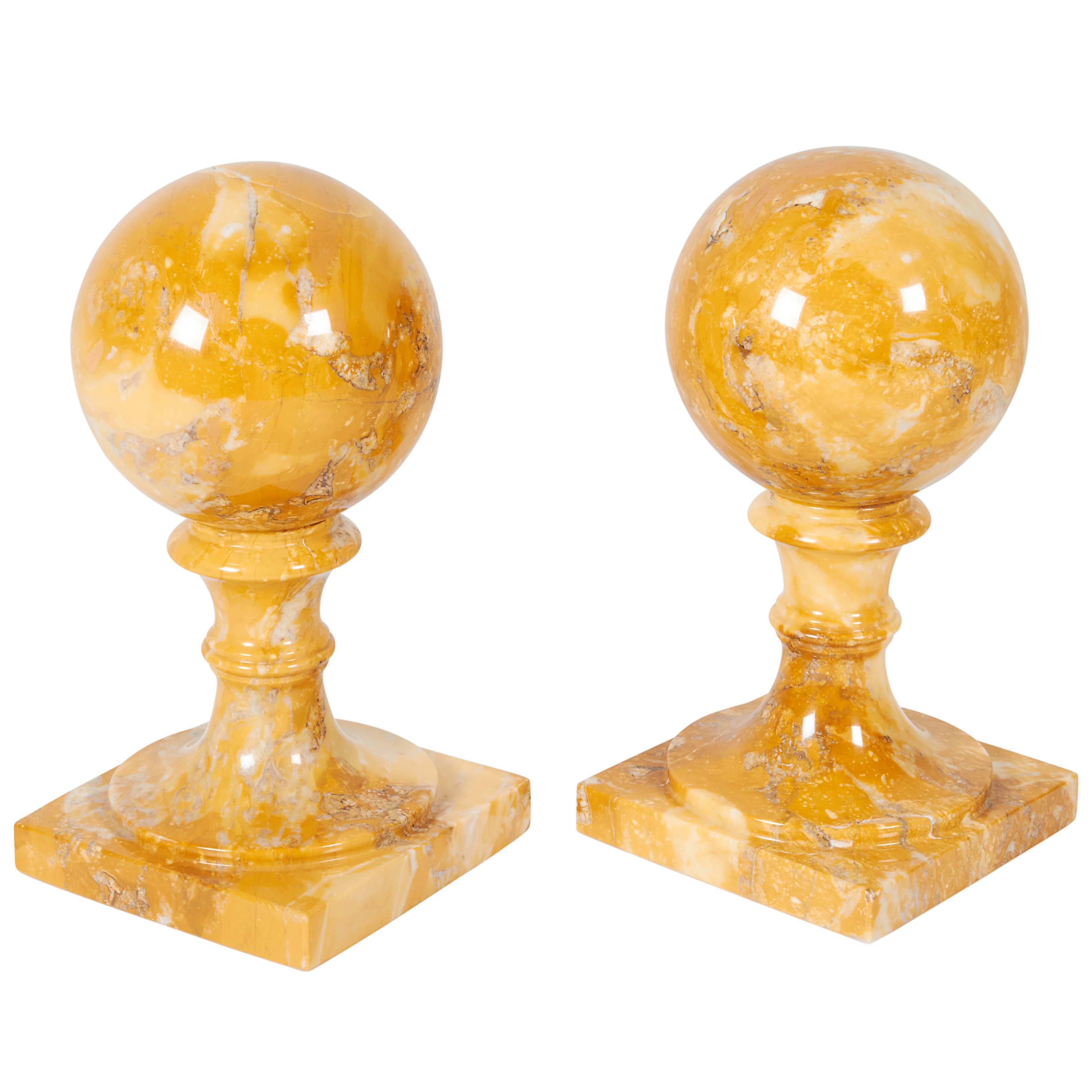 Pair of Yellow Marble Raised Ball Bookends