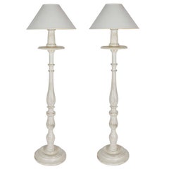 Pair of Italian Candlestick Lamps in Painted Wood