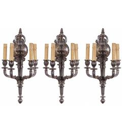 Set of Three Antique Four-Light Silver Plated Louis XVI Wall Sconces 10