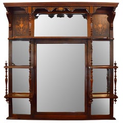 Antique Rosewood and Inlaid Overmantel Mirror