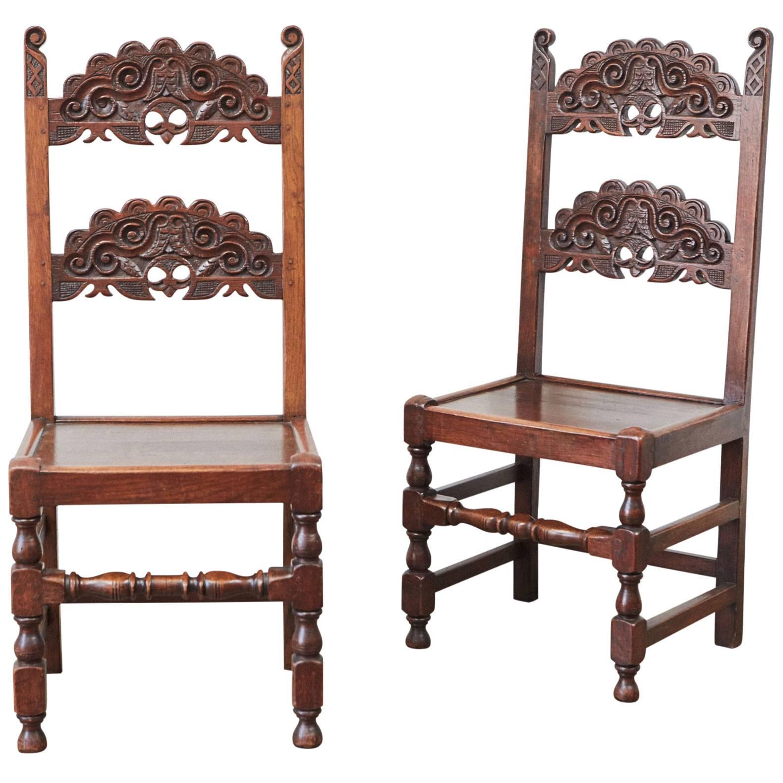 Pair Of Spanish Colonial Style Carved Side Chairs At 1stdibs