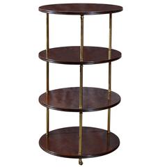 Vintage Round Mahogany and Brass Four Tier English Trolley on Casters 