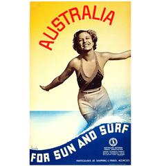 Original Vintage 1930s Travel Advertising Poster “Australia for Sun and Surf”