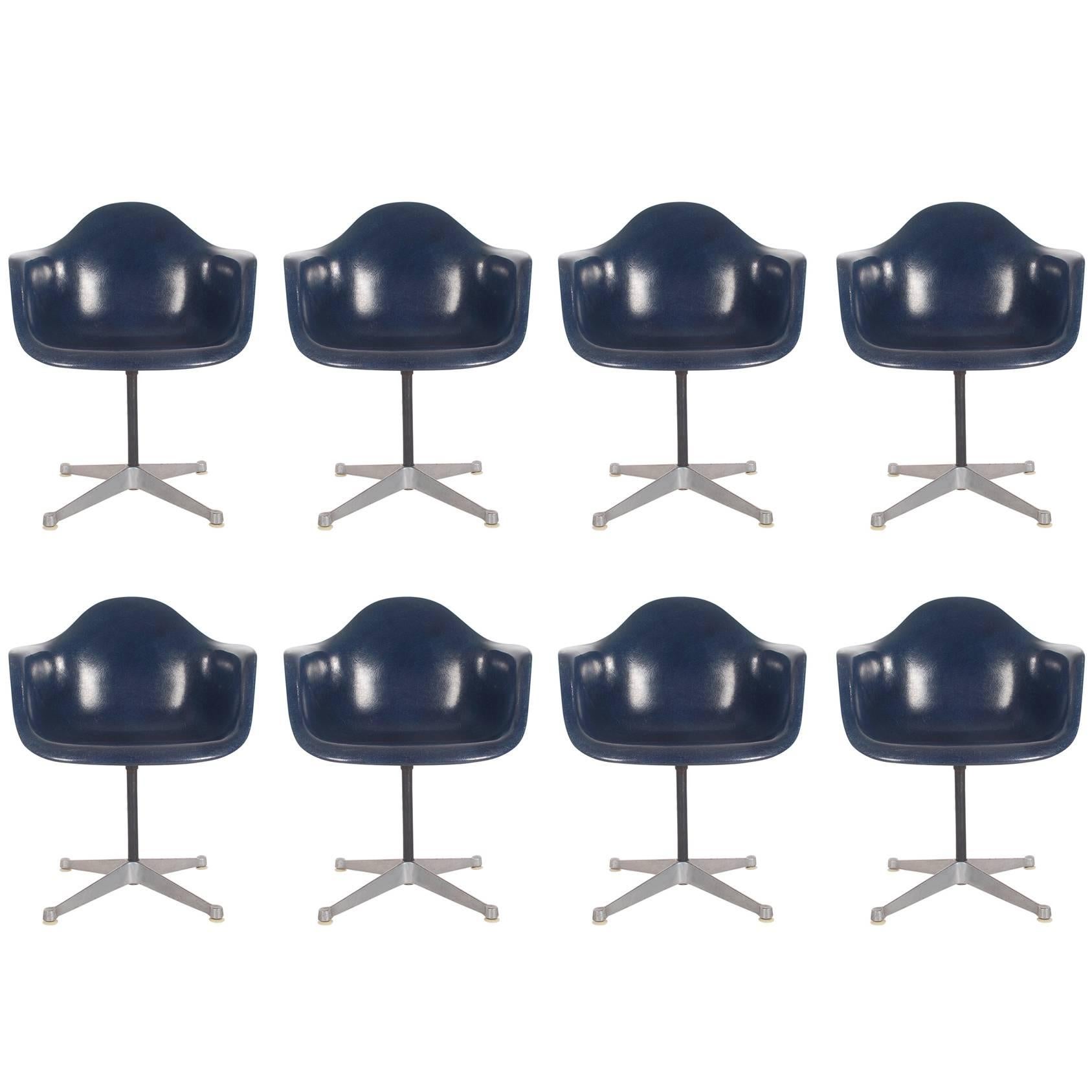 Mid-Century Charles Eames for Herman Miller Fiberglass Dining Chairs in Navy