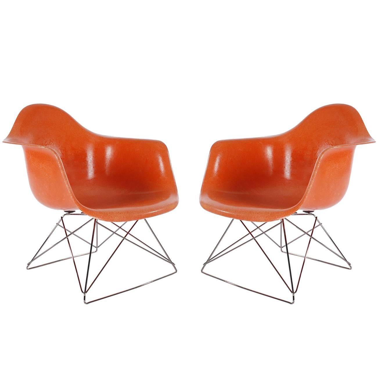 Orange Mid-Century Modern Charles Eames Herman Miller Fiberglass Lounge Chairs