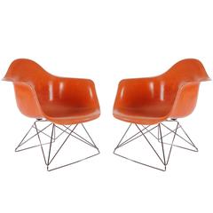 Orange Mid-Century Modern Charles Eames Herman Miller Fiberglass Lounge Chairs 10