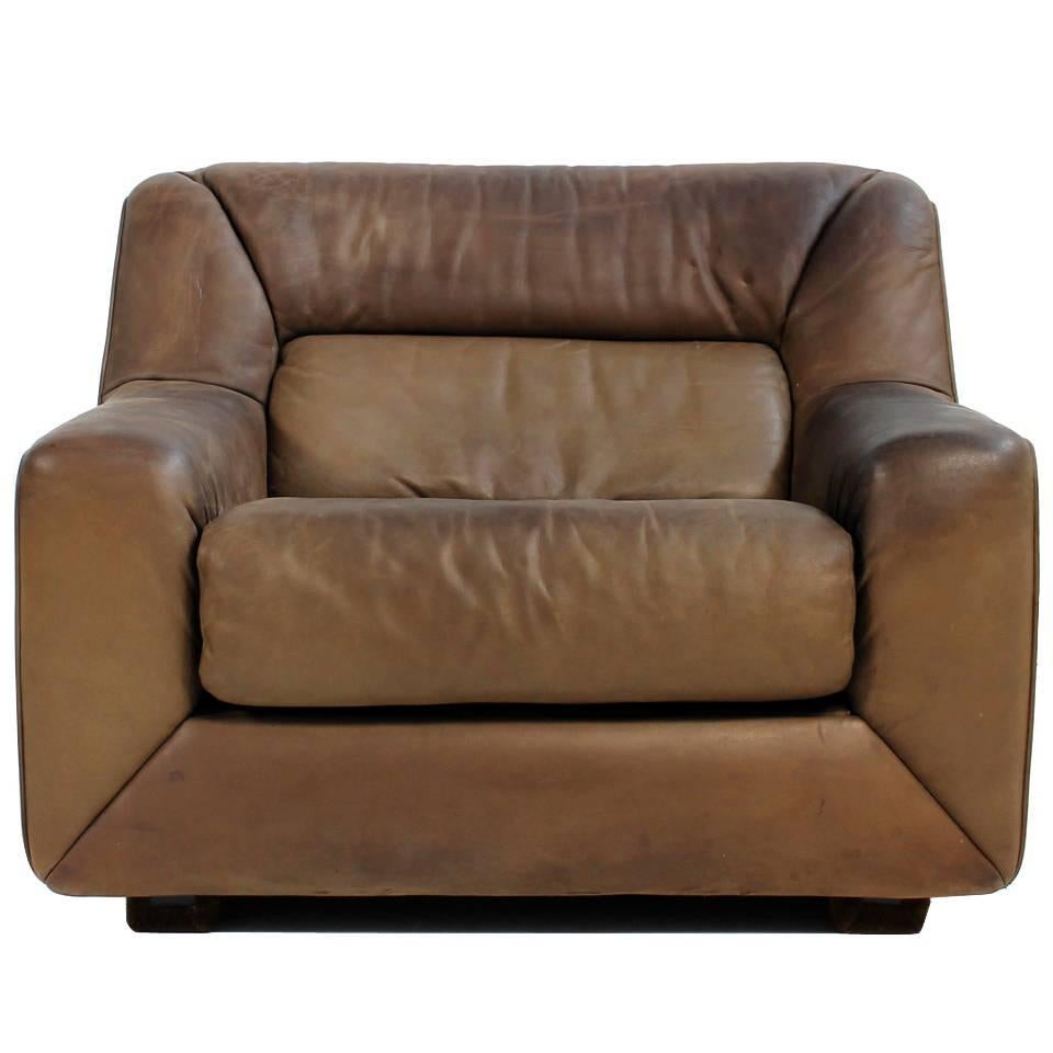 Vintage 1970s De Sede DS 43 Cognac Leather Lounge Chair with Extendable Seat