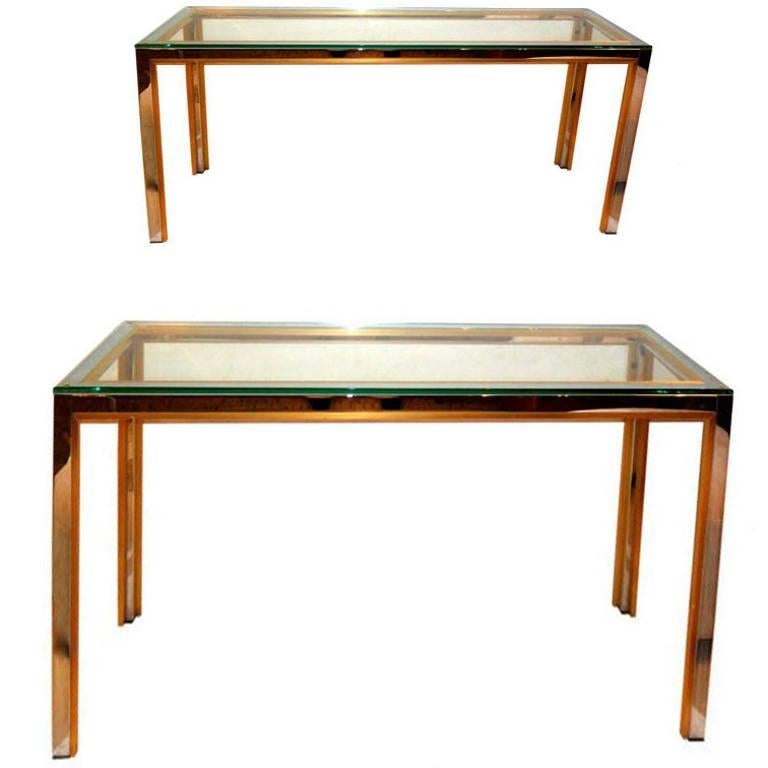 Pair of Consoles, Hallway Tables by Zilli in Chrome and Brass with