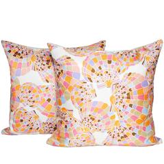 Vintage Oscar de la Renta Pink Shell Silk Scarf with Irish Linen Cushion Pillow 6