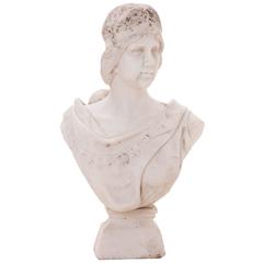 French 19th Century Carved Marble Bust of a Robed Lady