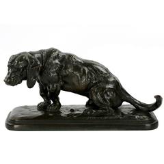 Antoine-Louis Barye Sculpture en bronze d'un basset:: Barbedienne:: vers 1877