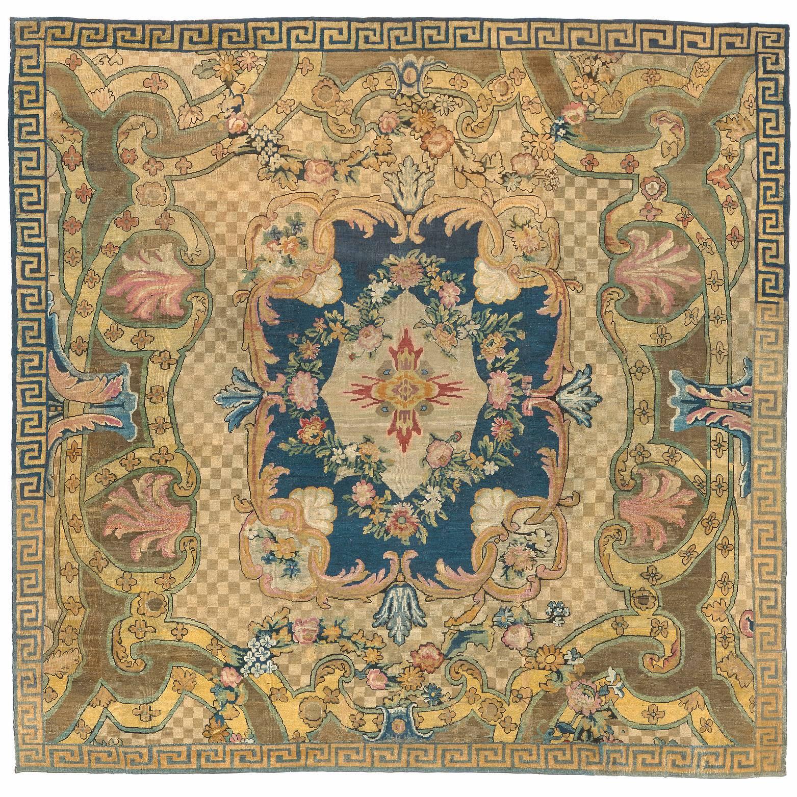 Mid-18th Century Pile French Aubusson Carpet For Sale
