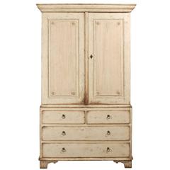 Swedish 1857 Painted Wood Linen Press with Reeded Doors and Four Drawers