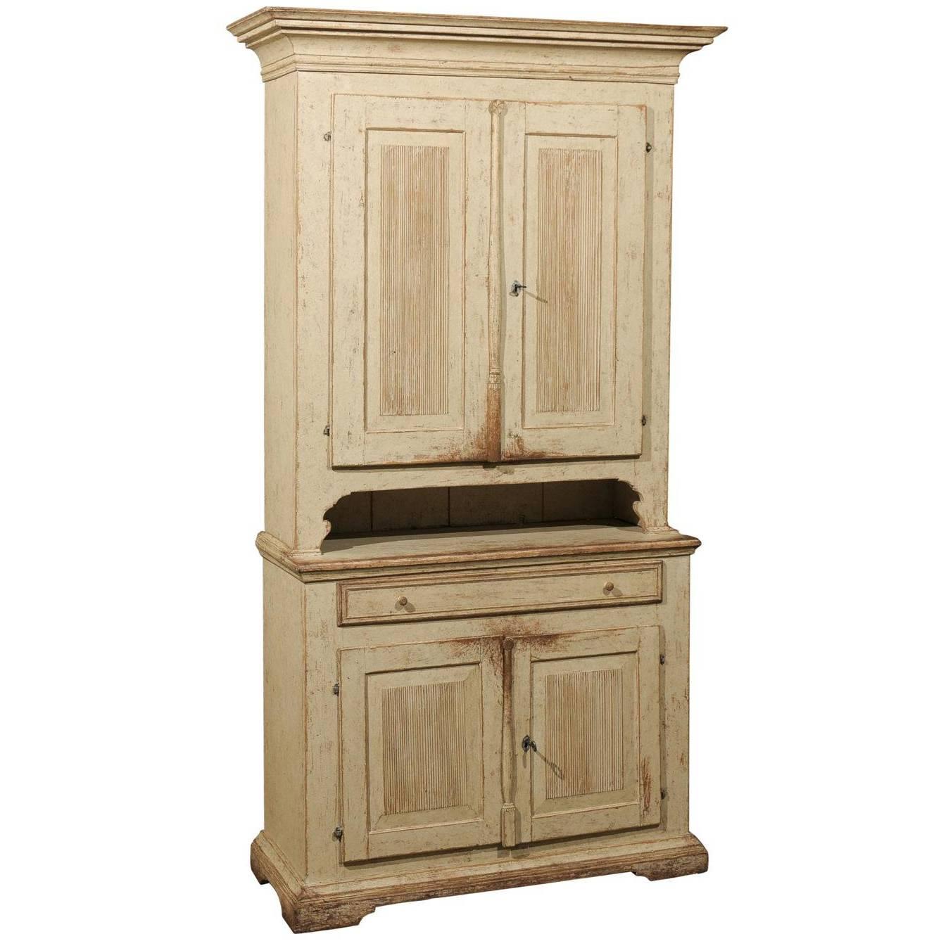 Swedish Early 19th Century Gustavian Painted Tall Cabinet with Reeded Doors For Sale