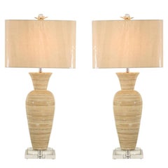Chic Pair of Large-Scale Bamboo Vases as Custom Lamps