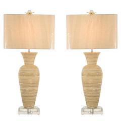 Chic Pair of Large-Scale Bamboo Vases as Custom Lamps 5