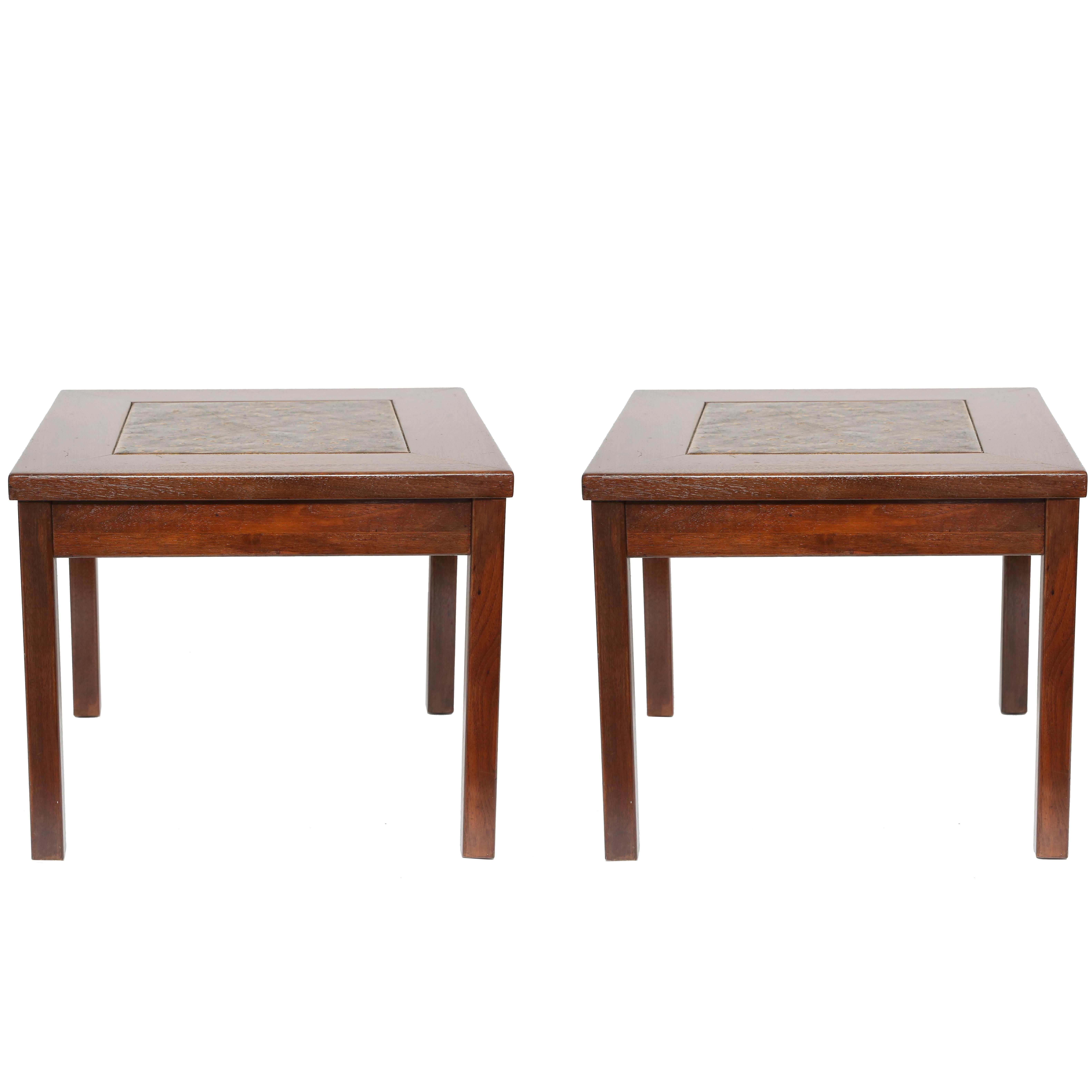 Pair of Mid-Century California Modern Brown Saltman, John Keal Enamel Tables For Sale