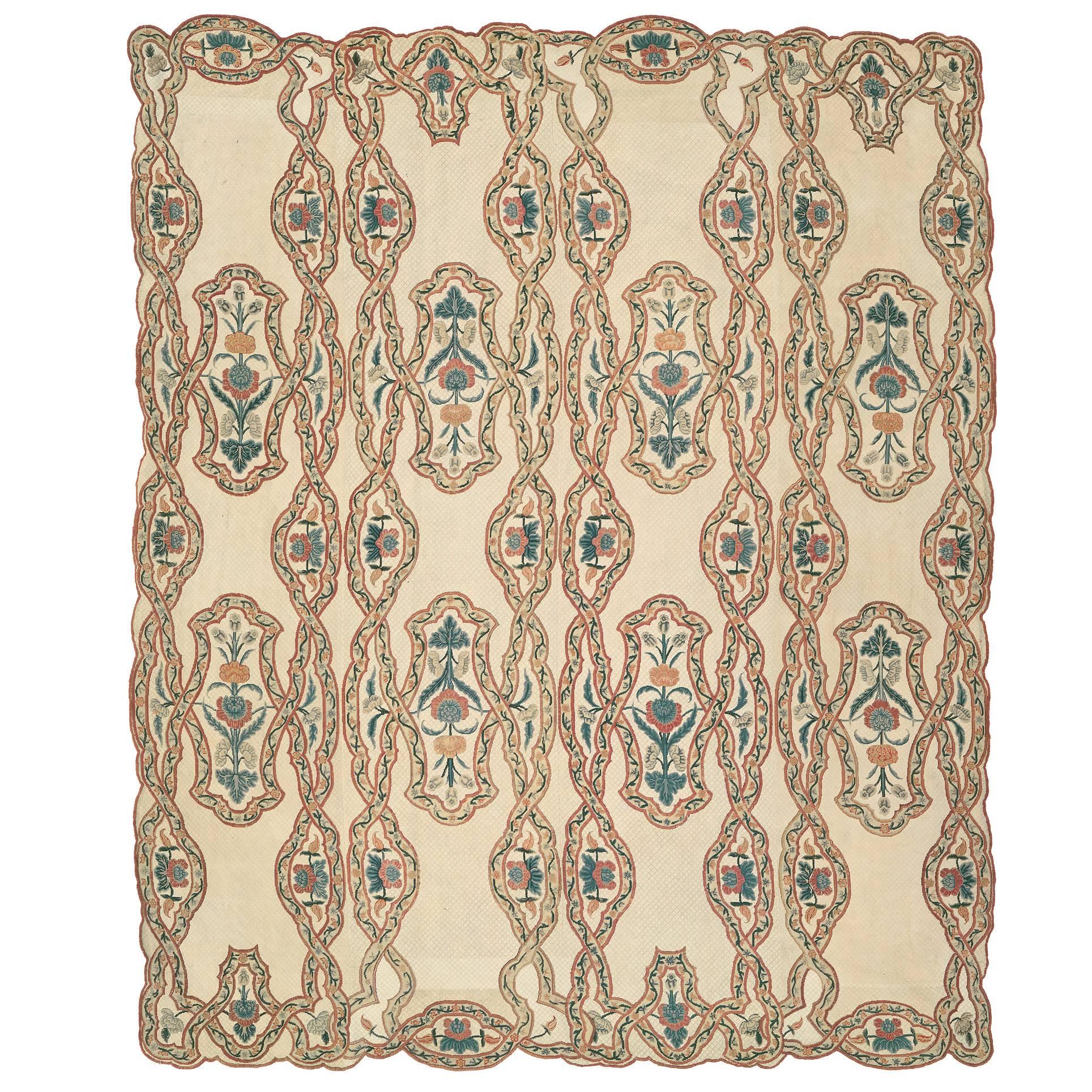 Französischer Teppich mit Stickerei aus dem späten 18. Jahrhundert