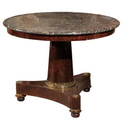 Antique 19th Century French Empire Gueridon with Bronze Dore Mounts and Grey Marble Top