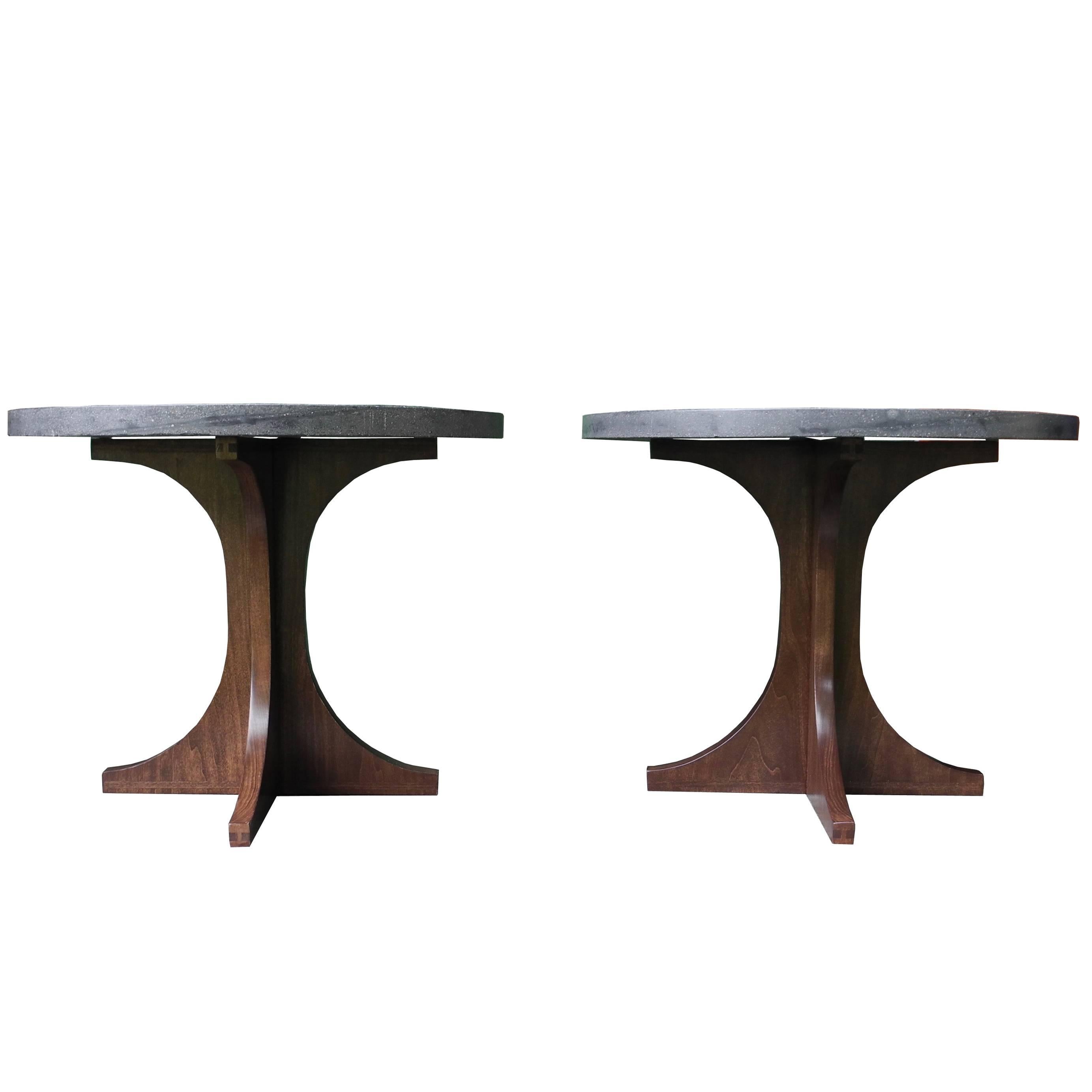 Pair of Grey Concrete and Solid Wood Side Tables/Nightstands by CR Design