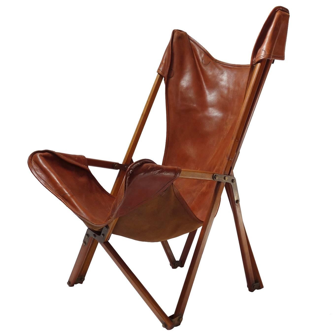 Foldable Leather Armchair in the Style of Joseph Beverly Fenby