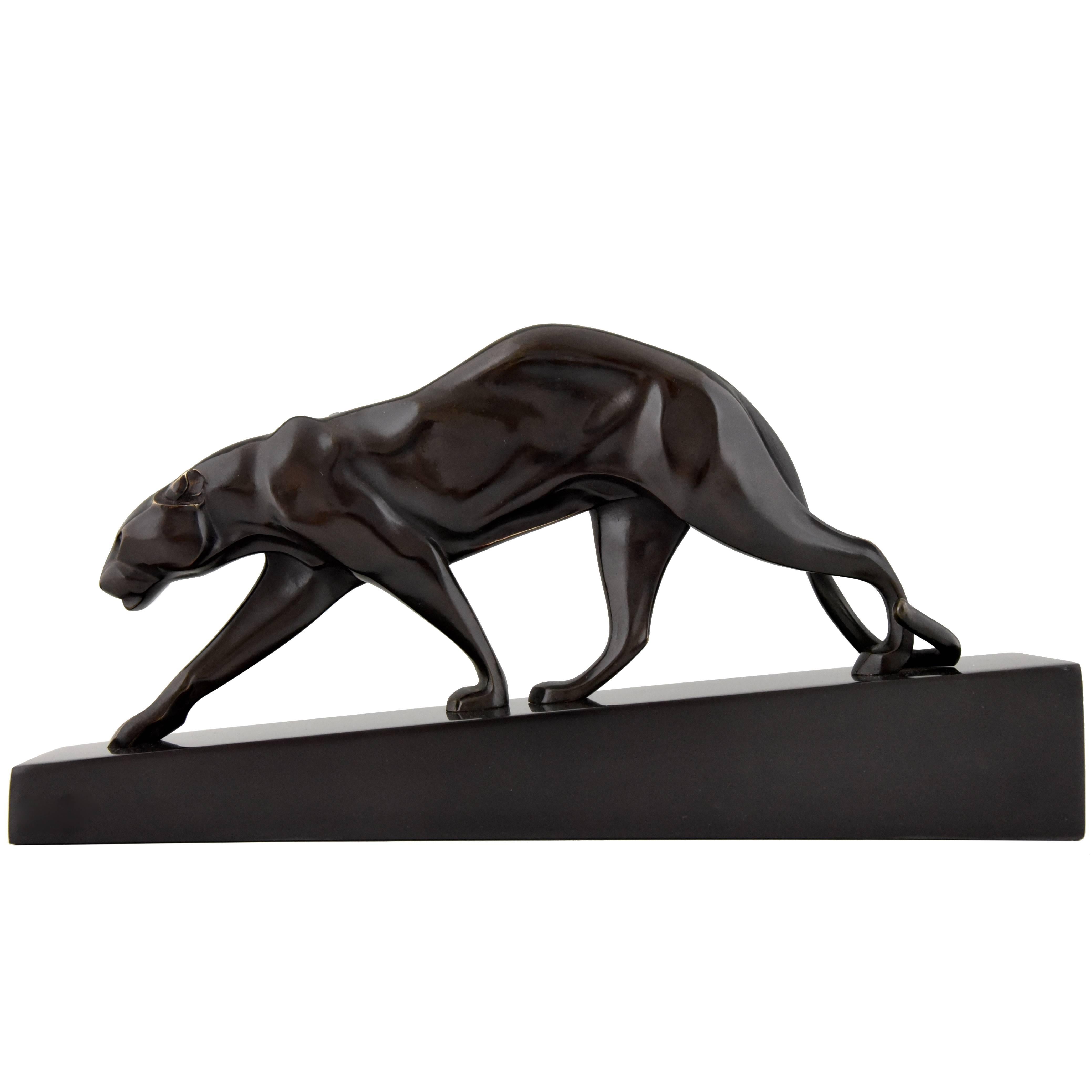 French Art Deco Bronze Panther Maurice Prost, Susse Freres, 1925, L.14.6 inch. 