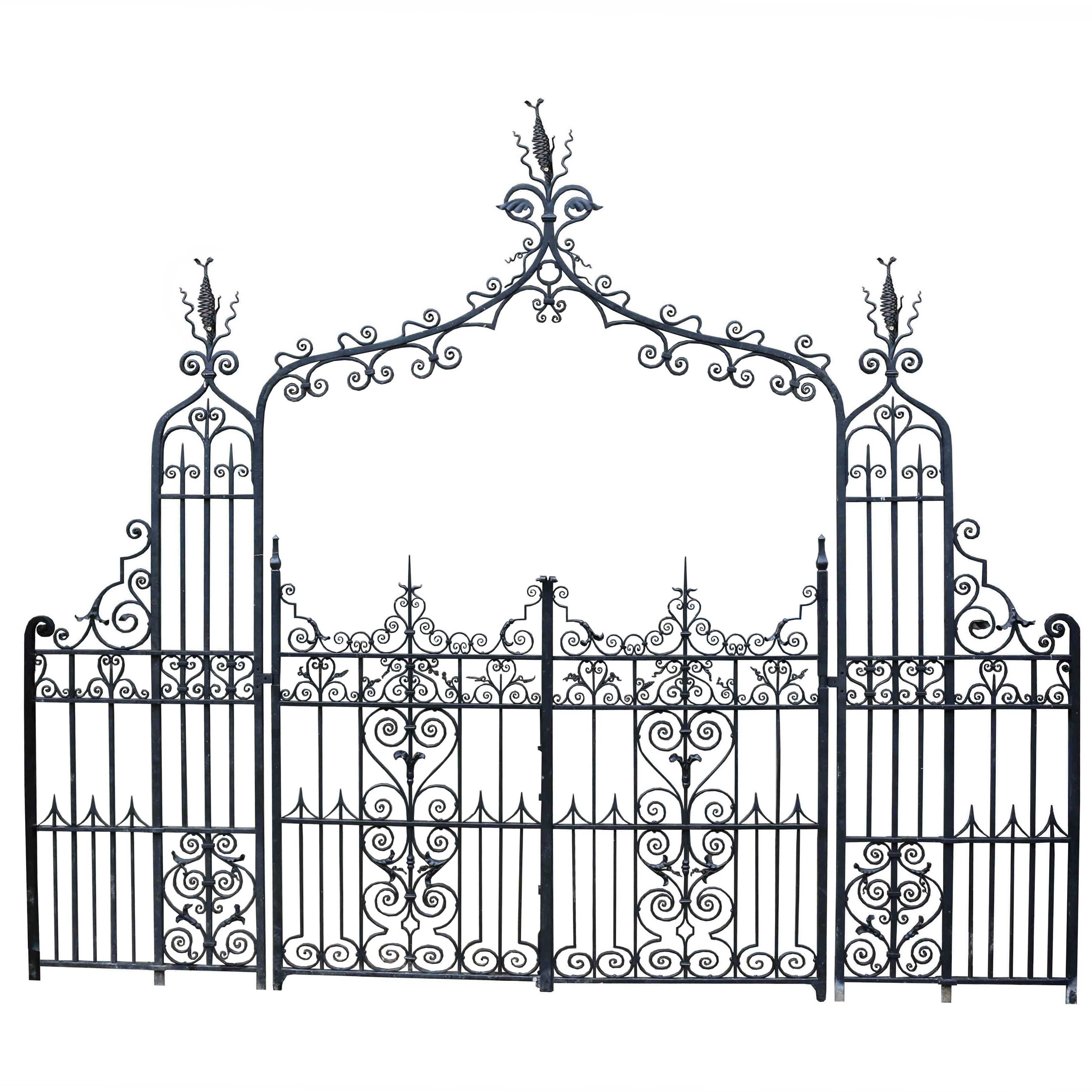 French Cast and Iron Arched Entrance Way Large Central Gate For