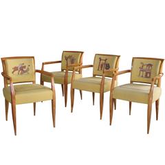 Rare Set of Four Maurice Dufrène Sycamore Game Chairs from Bayeux Tapestry