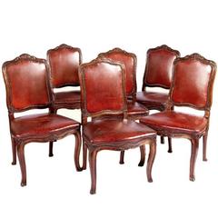 Six Louis XV Style Leather Dining Chairs