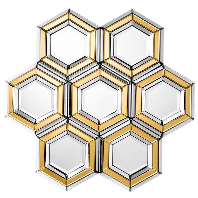 Honeycomb Mirror Made Of Beveled Multifacet And Gold Honeycomb Mirror Made Of Beveled Multifacet And Gold Glass For