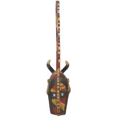 Used Powerful Tall Wood African Carved Pigmented Mask 
