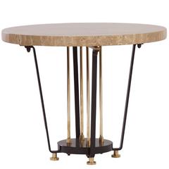 Round Italian Center Table of Brass and Marble, 1950s