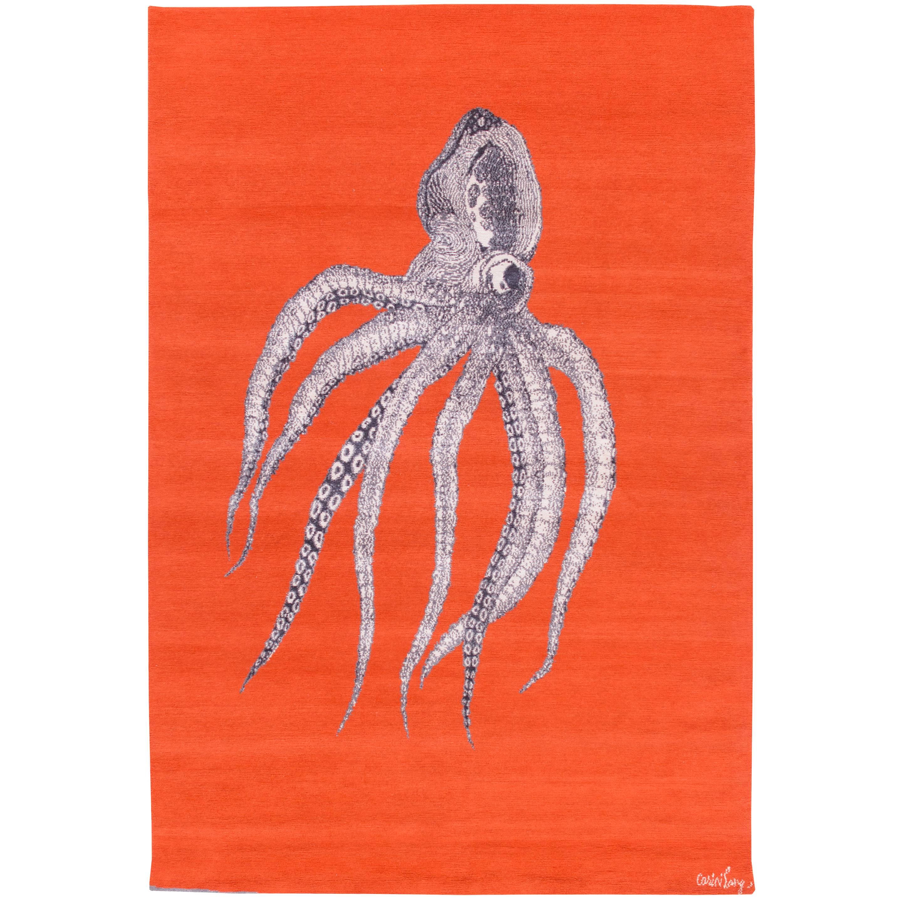 One of a kind Modern Octopus Wool Area Rug