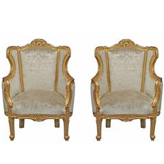 Pair of Italian 19th Century Louis XV St. Giltwood Bergères 12