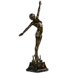 Sculpture en bronze Art déco de la "danseuse à l'épée" par Fernand Ouillon-Carrére