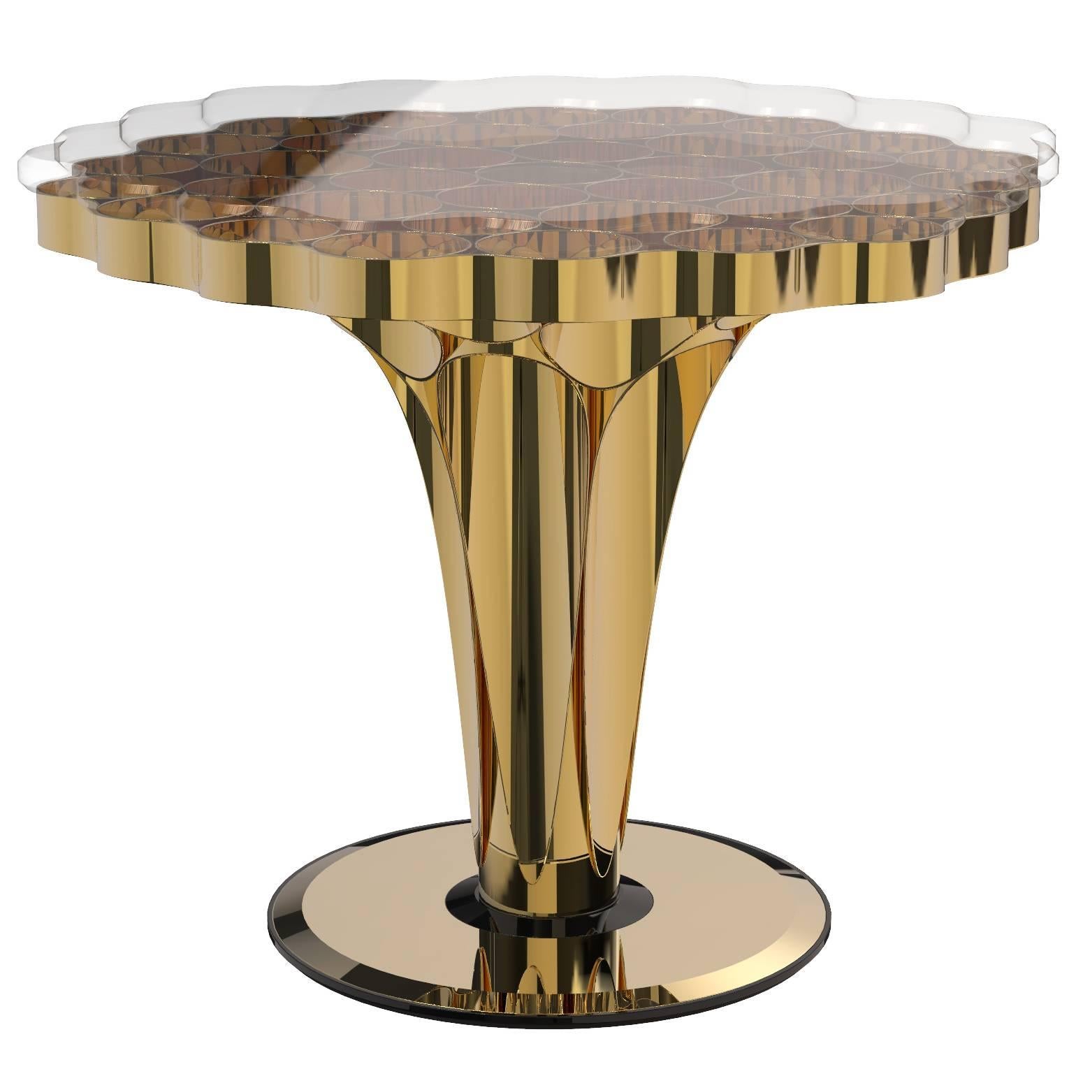 Mid-Century Modern Polished Gold, Glass and Mirror Wormley Large Side End Table For Sale