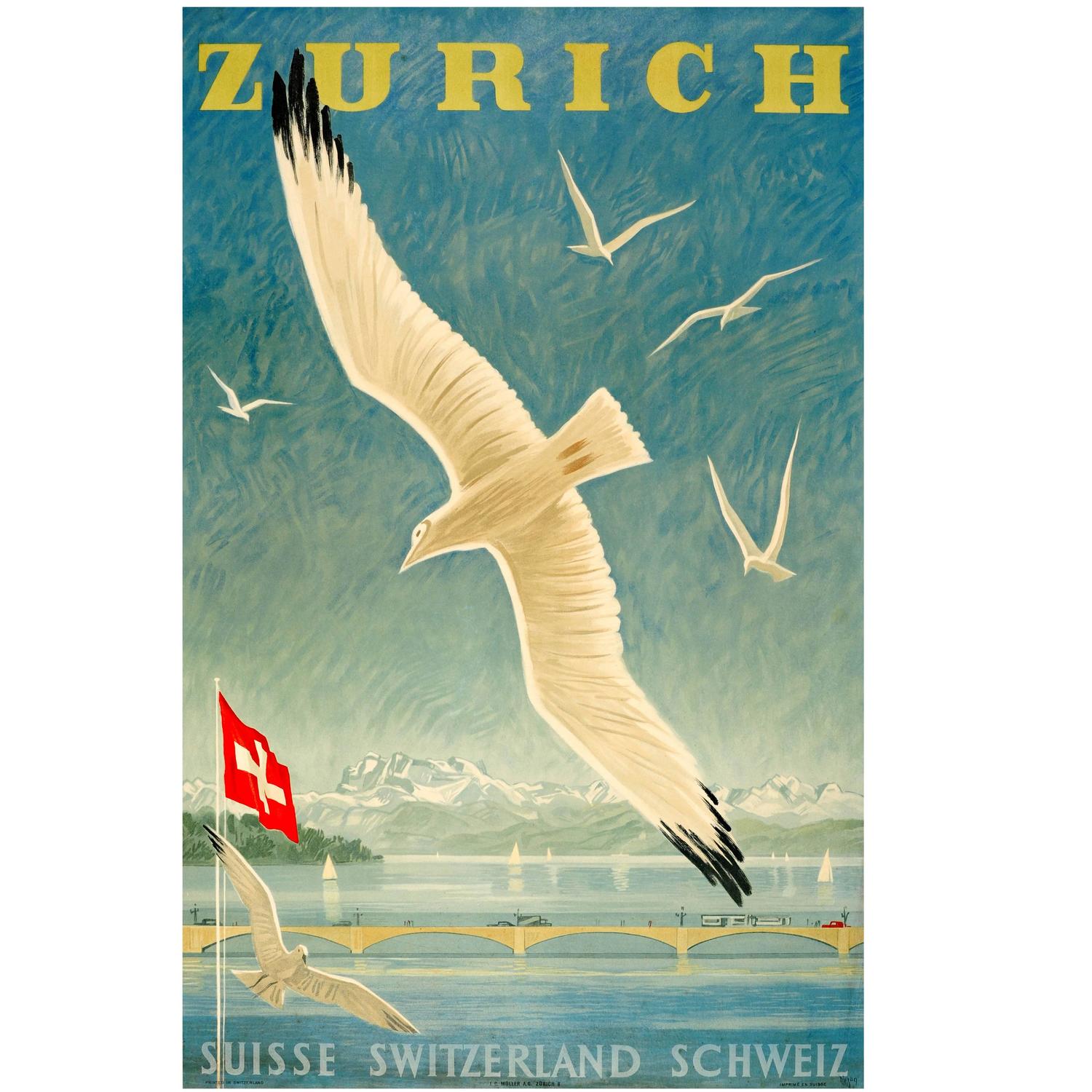 Original Vintage 1949 Travel Poster by Diggelmann Advertising Zurich