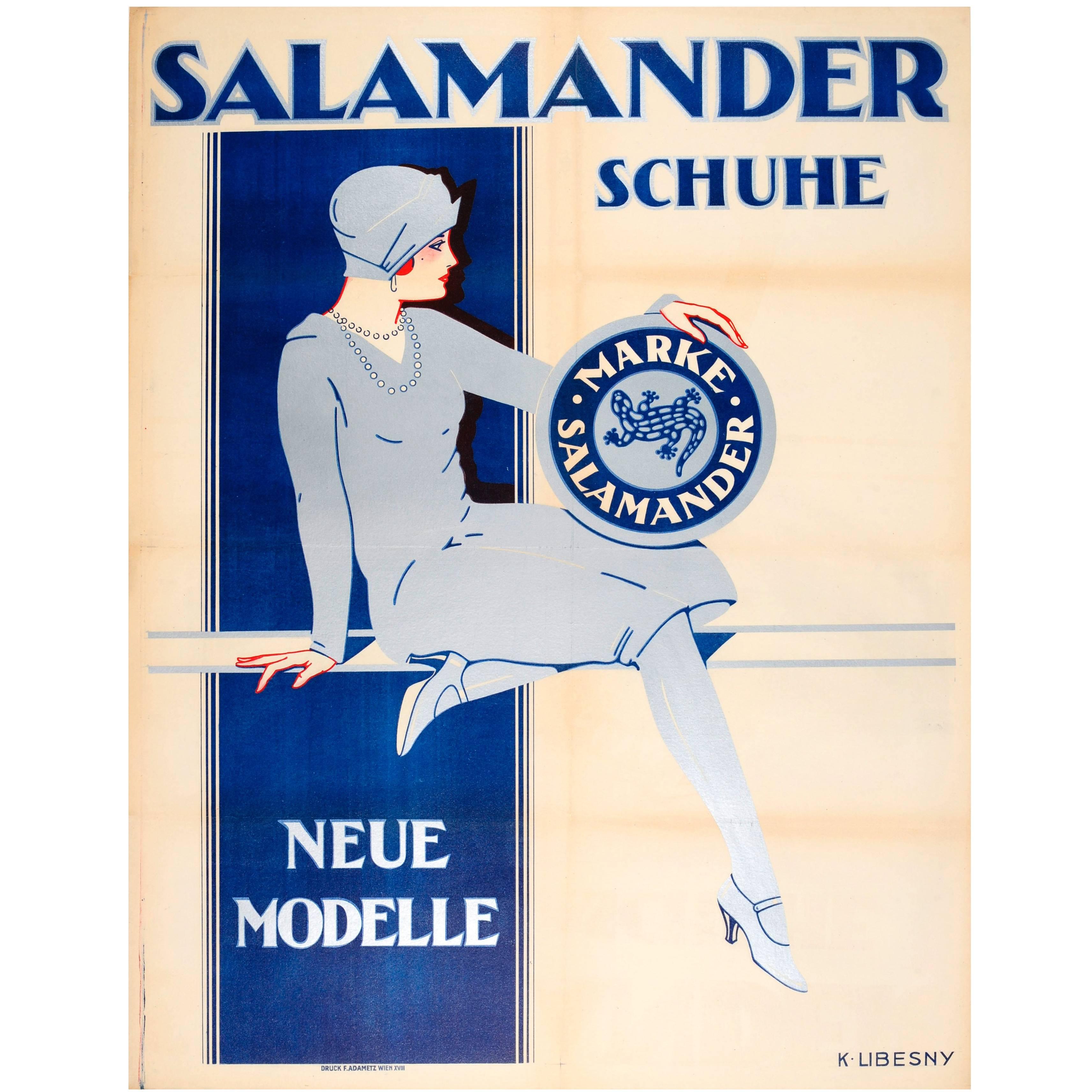 Large Original 1920s Austrian Art Deco Advertising Poster for Salamander Shoes