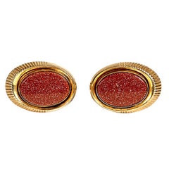 1960s Mens Gilt and Red Cuff Links, Pair