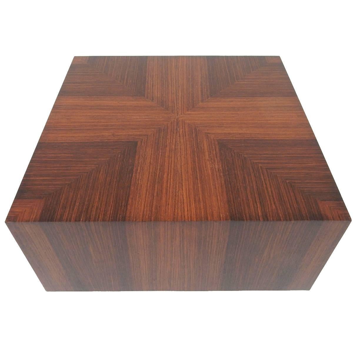 Milo Baughman Style Rosewood and Aluminum Cube Coffee Table
