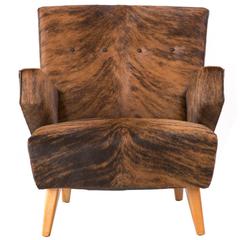 Rare Lounge Chair by Jens Risom for Knoll Reupholstered in Brindle Cowhide