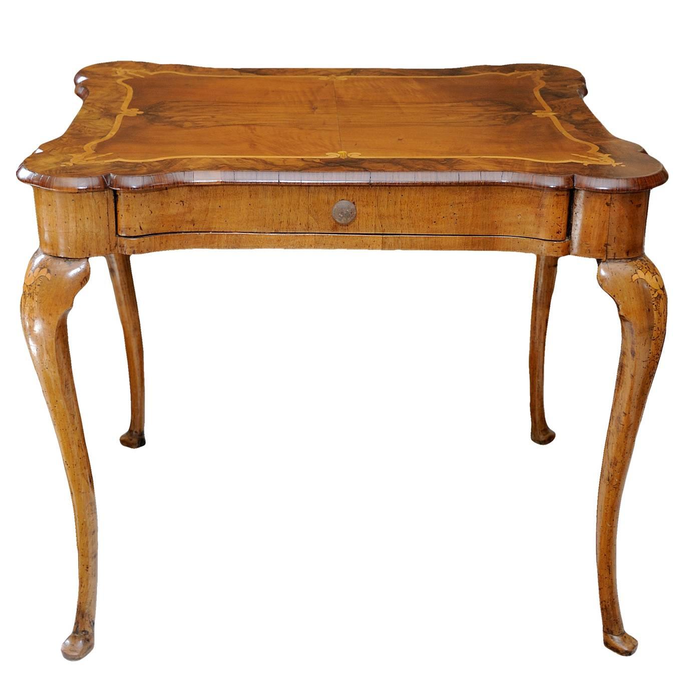 Italian Mid-18th Century Inlayed Cabriole Leg Centre or Side Table, circa 1760 For Sale