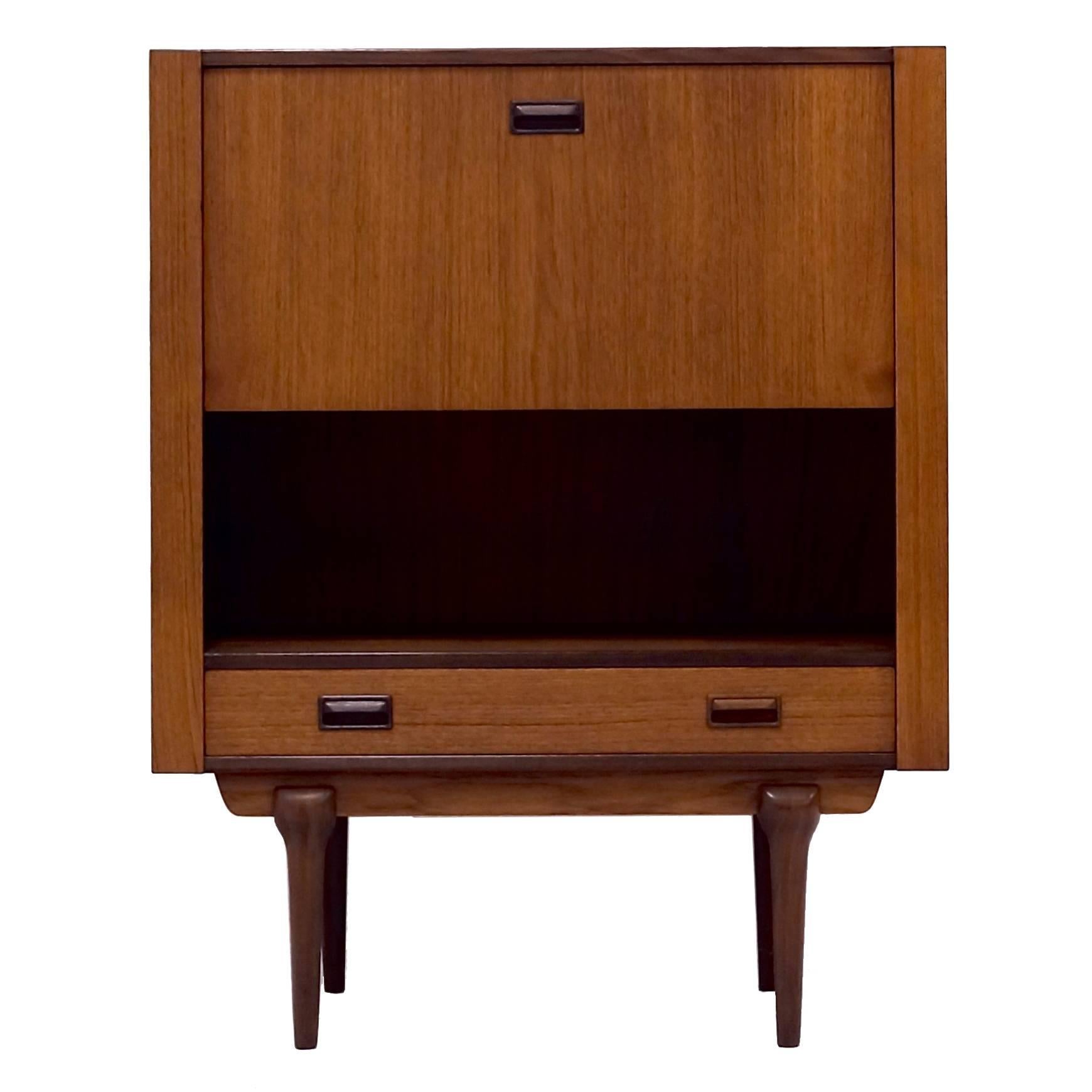 Mid-Century Teak Drop Front Secretary Desk Danish Design, 1960s For Sale